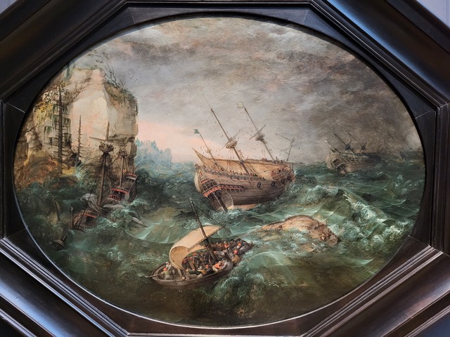 Painting of a ship in a storm
