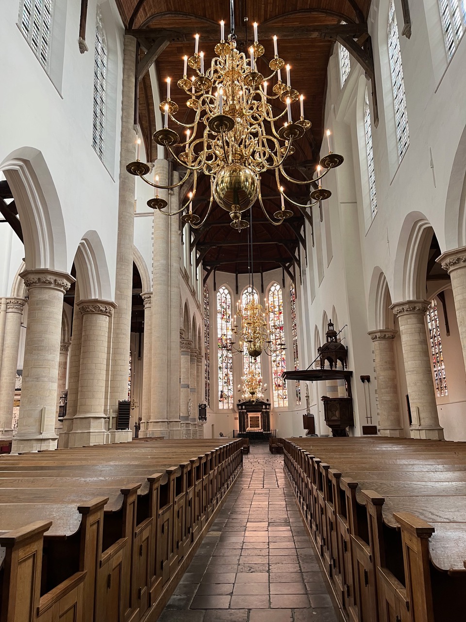 White-washed interior of the old church of Delft