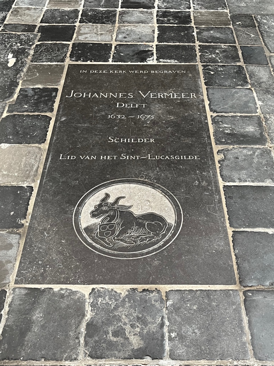 tombstone of Johannes Vermeer in the old church in Delft