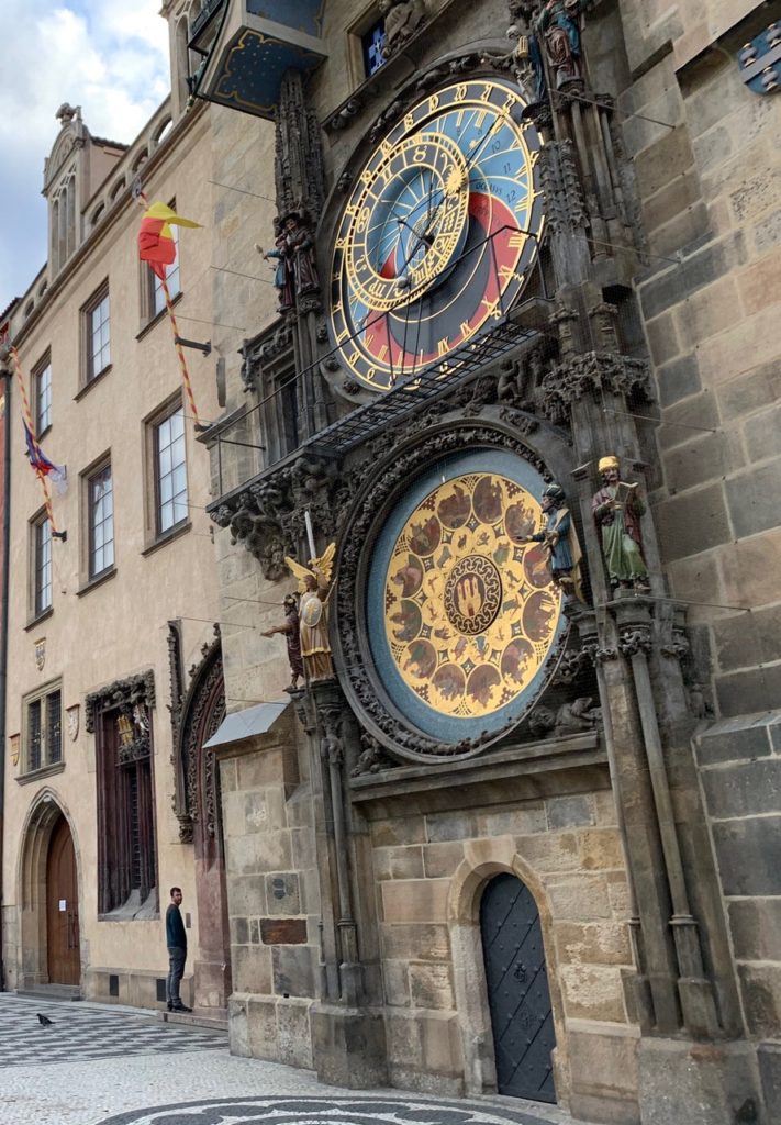 Prague astronomical clock shows time, sunset, moon phases and more.