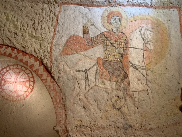 fresco of Saint George on a white horse