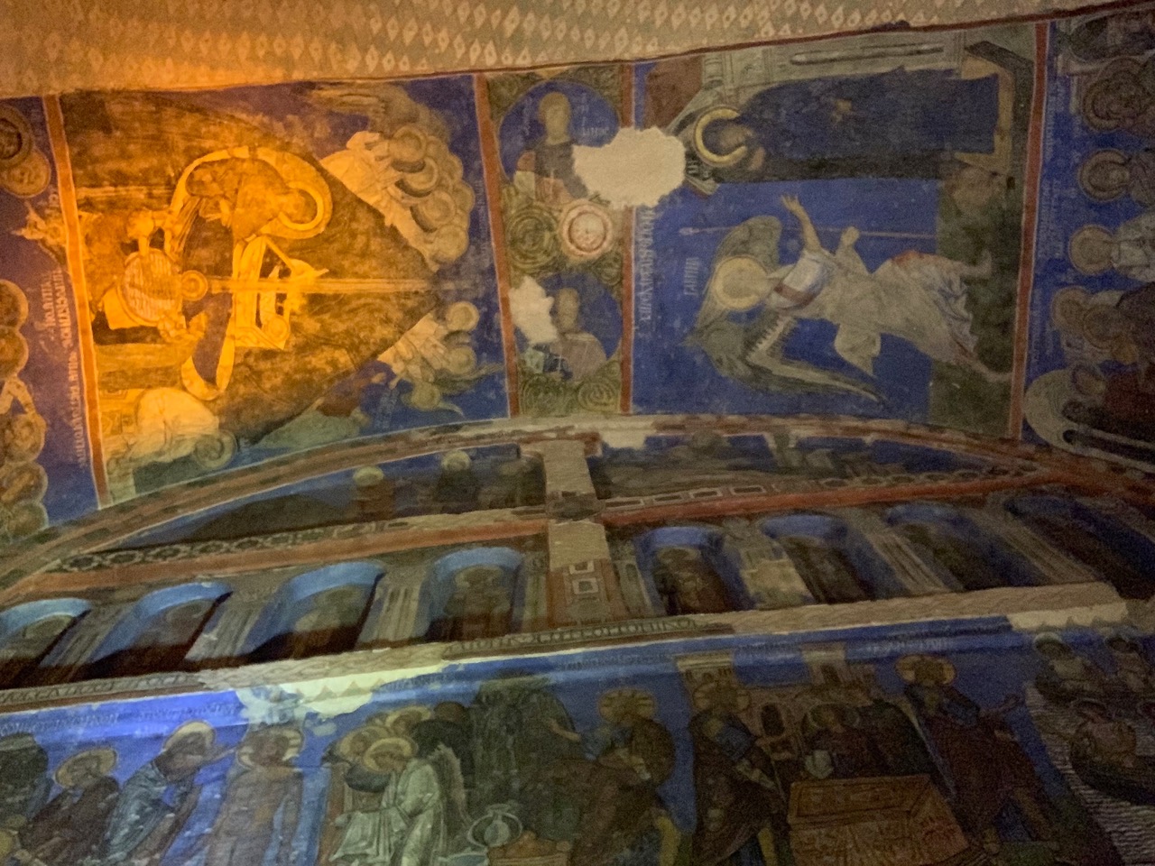 frescos lined in dark blue in Tokali church