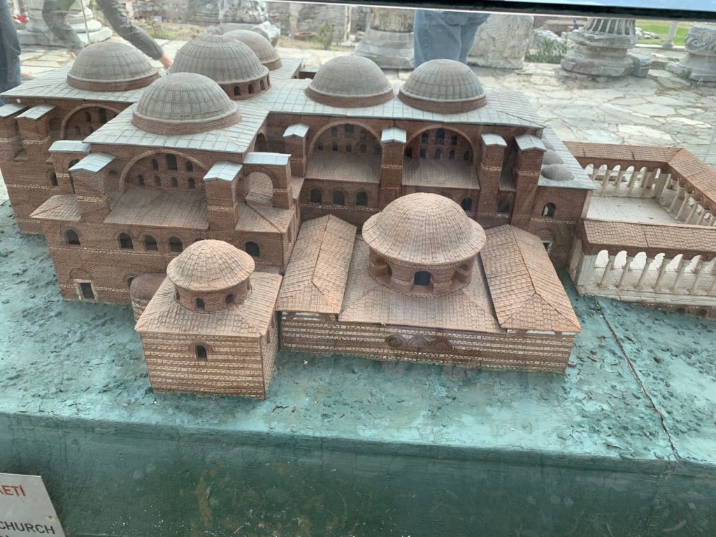 mini replica of the glory days of the basilica with multiple stories and seven domes