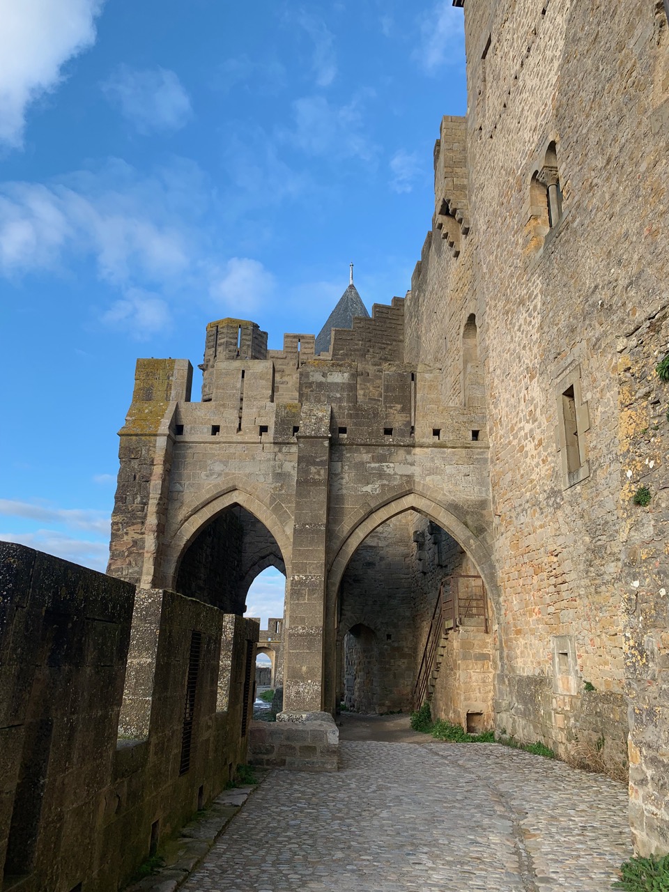 Carcassone castle entrance from town