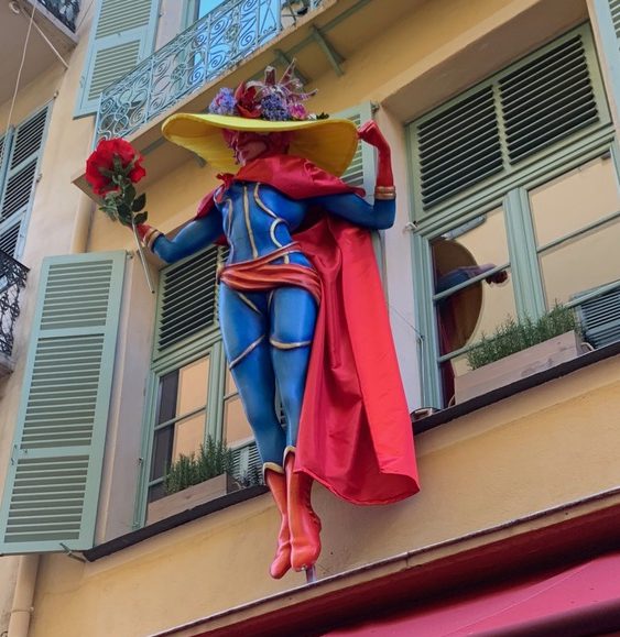 Fashionable super hero at Nice Carnival