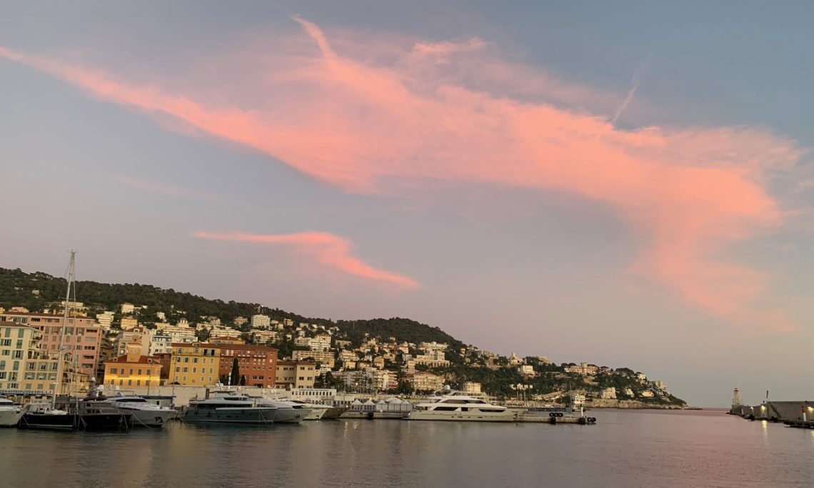 Peach clouds at sunset over the Côte d'Azur