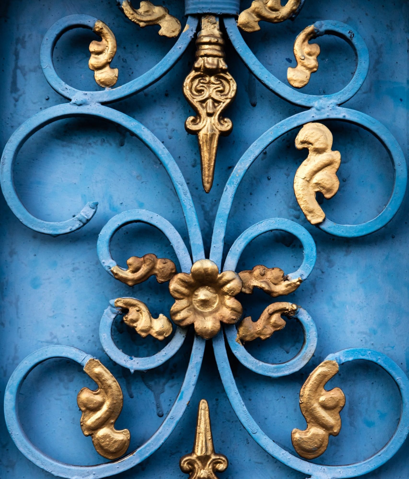 blue and gold wrought iron