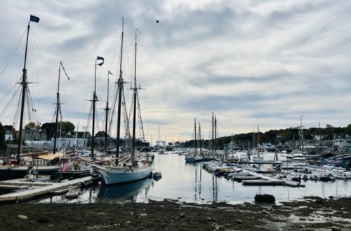 Sailboats on the water under a cloudy sky
