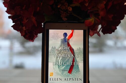 Book cover of The Tsarina's Daughter with a snowy background and red flowers